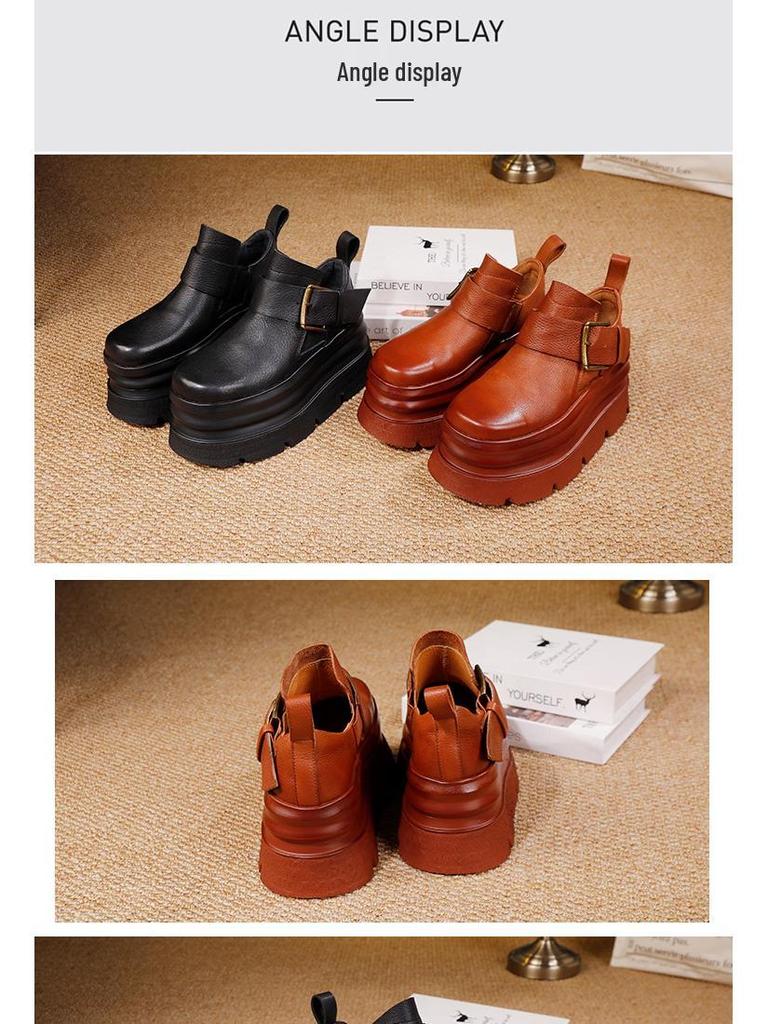 Damskie wszechstronne buty na grubej podeszwie - Premium skóra bydlęca, lekkie podwyższenie, kolekcja Jesień/Zima 2025.