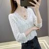Summer Women's Cut-out Knit Sweater Thin Short Three-quarter Sleeve Sunscreen Cardigan