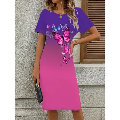 Women's Fashion Casual Gradient Butterfly Print Short Sleeve Dress