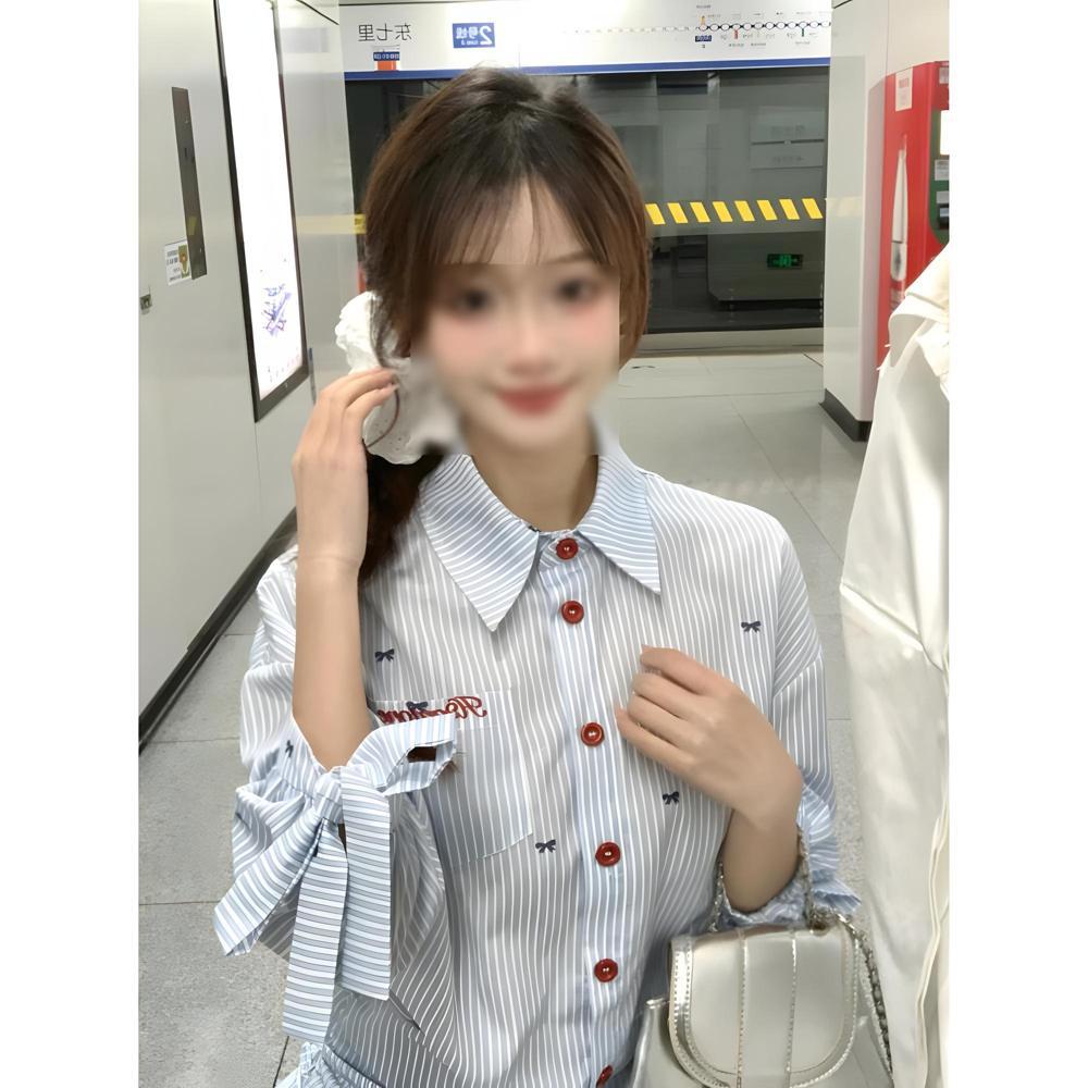 

Маленькое студенческое летнее платье новая короткая юбка платье детское синее с полосатой рубашкой-юбкой на талии повседневное первое XL- (recommended 110-60kg)