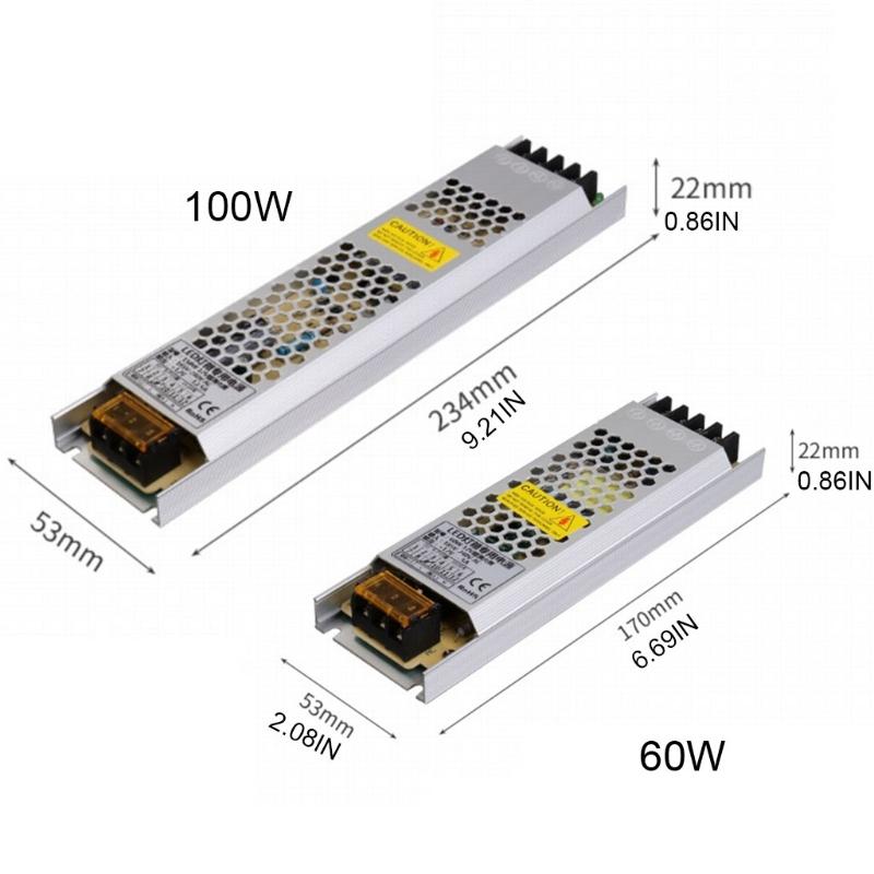 12V/24V 100W/60W Ultra Thin LED Power Supply 180-260V Light Box Built-in Switching Transformer for LED Strip Light