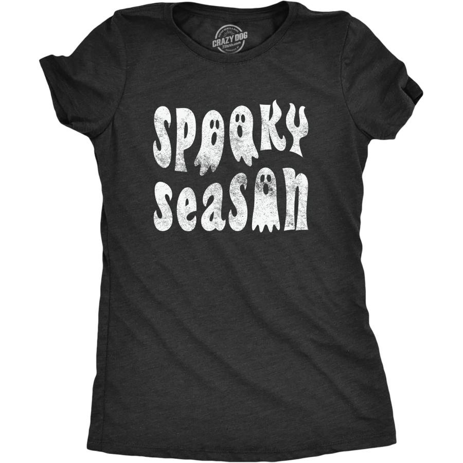 Womens Spooky Season T Shirt Funny Creepy Halloween Ghost Fall Lovers Tee for Ladies XXXXXL