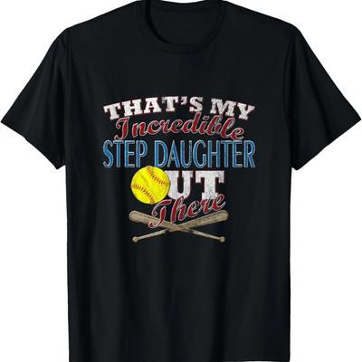 Distressed Softball Step Daughter Shirt, Mom and Dad T-shirt T-Shirt