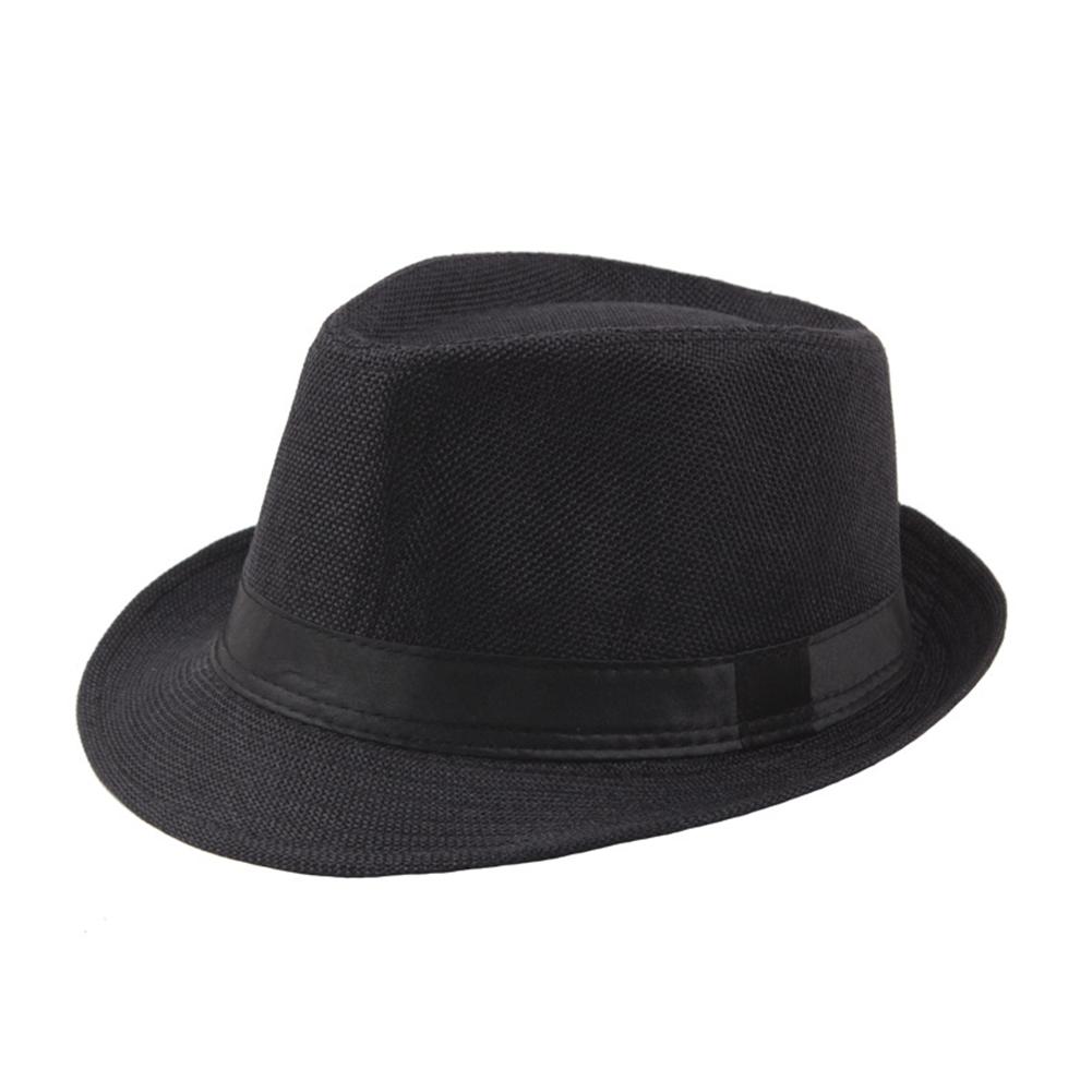 Trendy Jazz Cap Wide Brim Solid Color Solid Color Fedora Hat  Linen Male Cap for Club