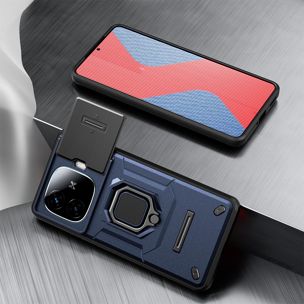 

Протиударний чохол KEYSION для IQOO Z9 5G Z9 Turbo Slide Push Pull Camera Lens Protection Ring Phone Cover для IQOO Z9 Turbo 5G for IQOO Z9 Turbo темно-синього кольору
