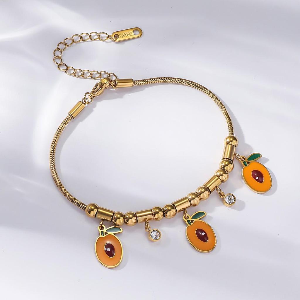 Cherry Epoxy Titanium Steel Bracelet for Women - Sweet Dopamine-Inspired Design