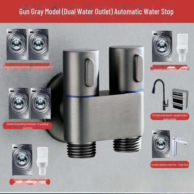 Universal Stainless Steel Dual-Head Washing Machine Faucet with Automatic Water Stop