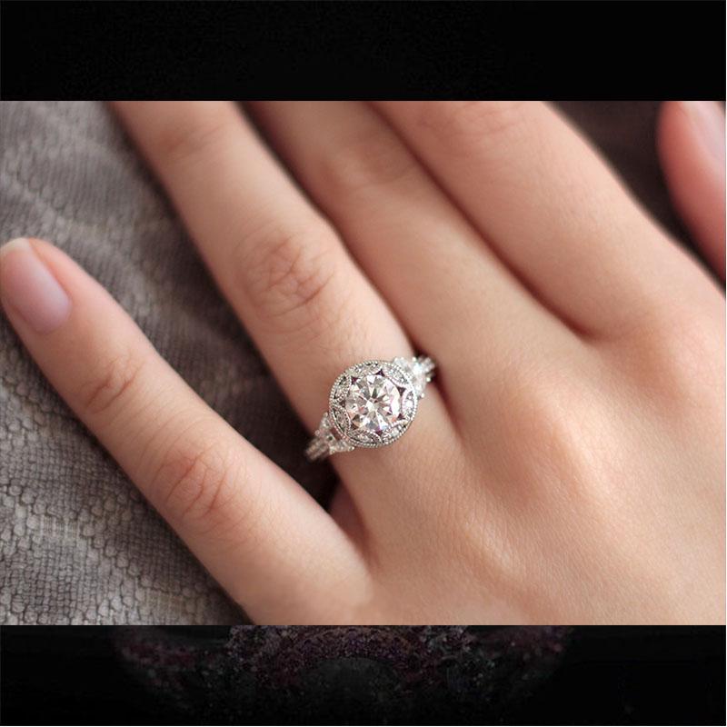 Silver Plated Rings Round White Sapphire Rhinestone Jewelry Party Ring Wedding