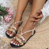 Flat Bottomed Round Toe Sandals with Woven Straps, Casual Soft Soled Beach Sandals