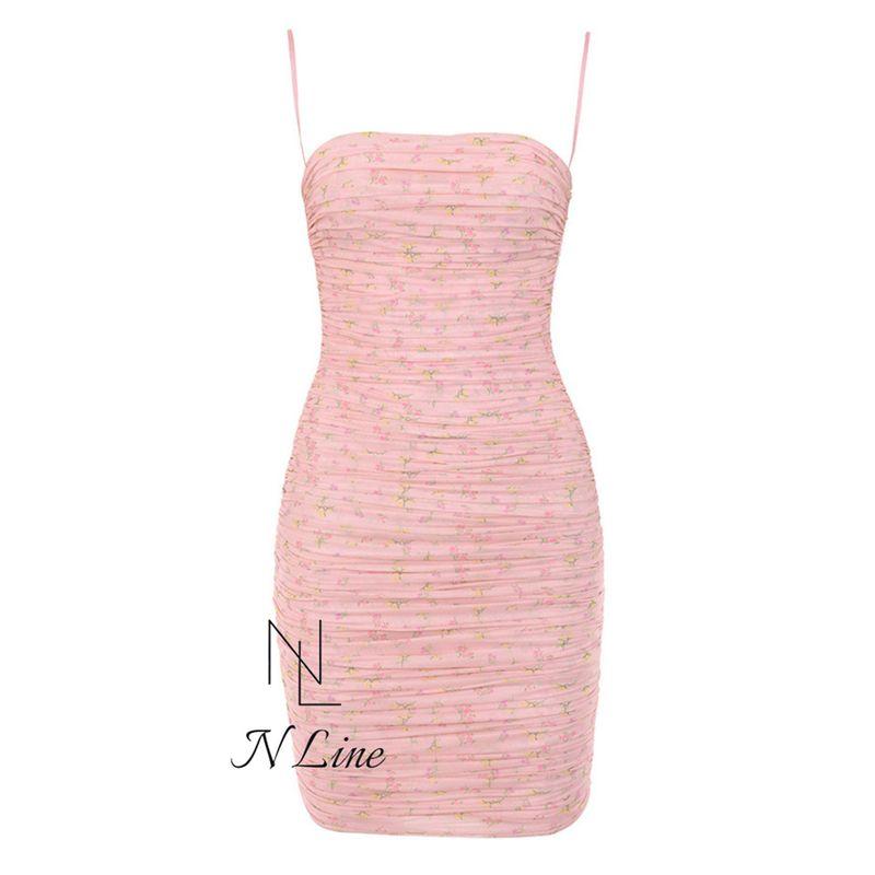 

Мода Прямая Покупка Дом CB Сюй Лу То же Газовое Платье в Обтяжку с Короткой Юбкой Плиссе Сексуальное Платье на Бретелях Pink S