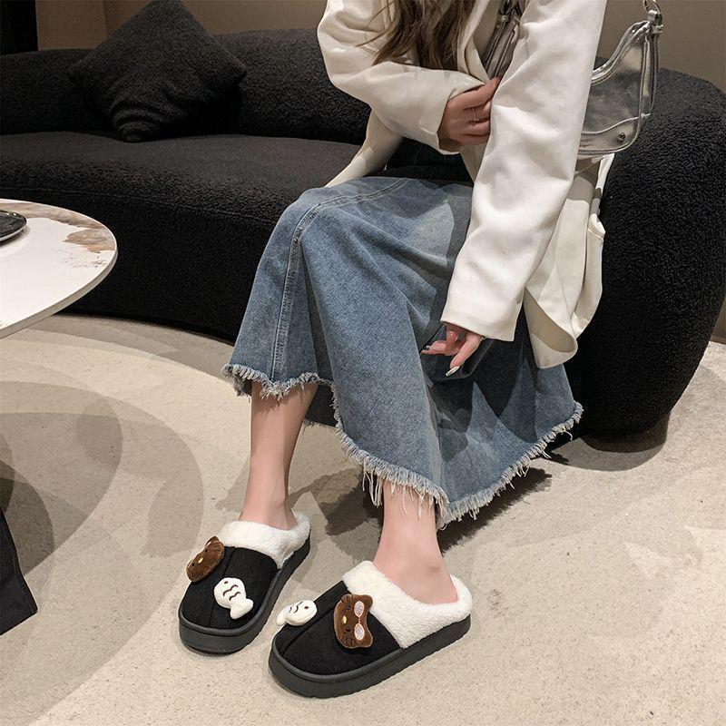 Warm and comfortable non-slip fluffy slippers cute cartoon kitten thick-bottomed cotton slippers 2025 autumn and winter new