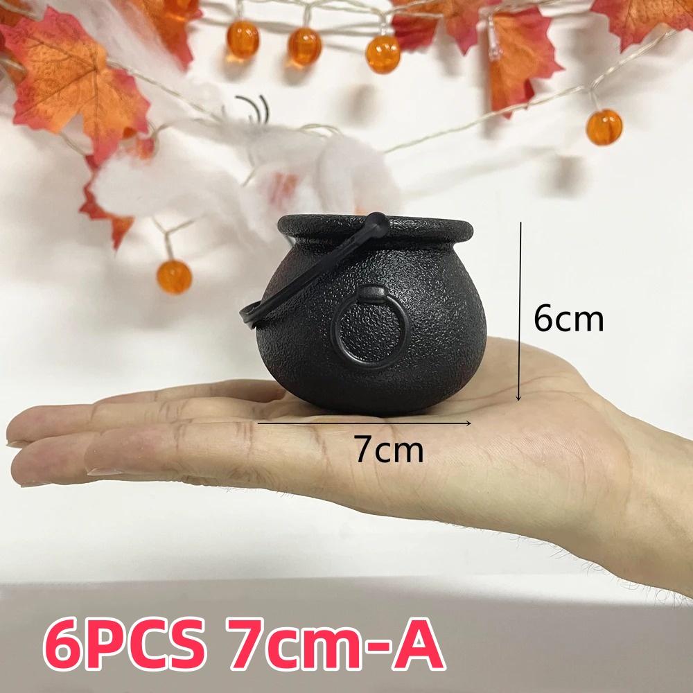 Halloween Candy Bucket Jar Trick Or Treat Black Plastic Cauldron Witch Bowls with Handle Halloween Party Decorations Props
