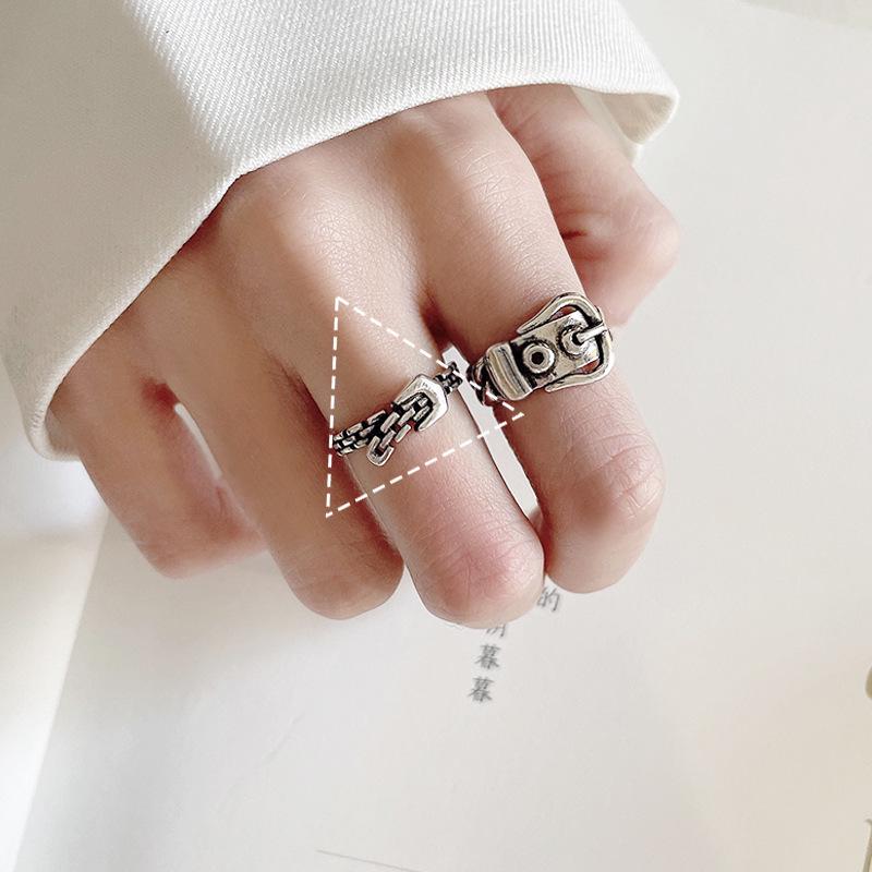 Retro 925 Thai Silver Non-Fading Open Ring: Niche Belt Design, Cross-Border Style, Women's Sterling Silver Ring.