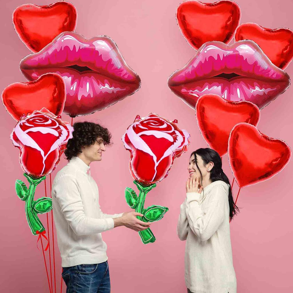 11ks velká postava srdce hliníkový fóliový balónek pro velkou růži květina červený polibek rty balónek svatební party dekorace láska dárek přítelkyni ke dni zamilovaných