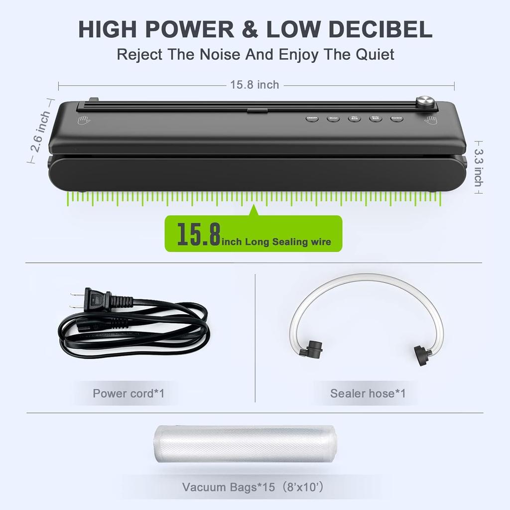 Vacuum Sealer Machine: Upgraded 5 in1 Food Vacuum Sealer with Dry&Moist Modes, LED Indicator Lights, Compact Design, Includes 15PCS Vacuum Seal