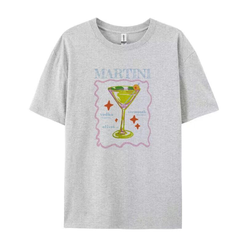 FeUnisex Y2k Aesthetic Martini Cocktail TShirts Egirl Cute Graphic Tee Short Sleeve Loose Retro Grunge Top Women Fashion Clothing