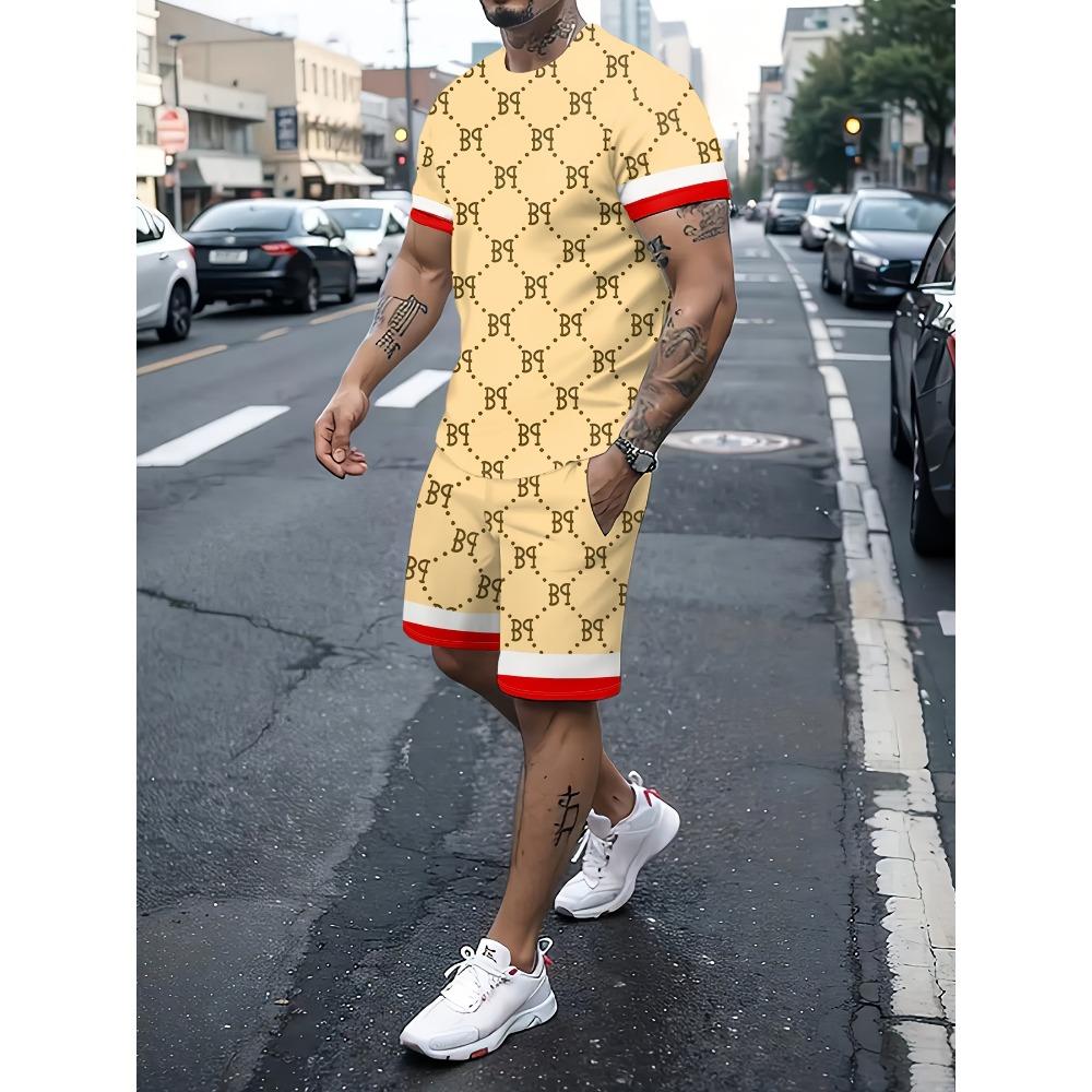 Fashion Casual Men's T-shirt Shorts Set Summer 3D Printed Men's Clothing Daily Elastic Waist Shorts Short Sleeve Set