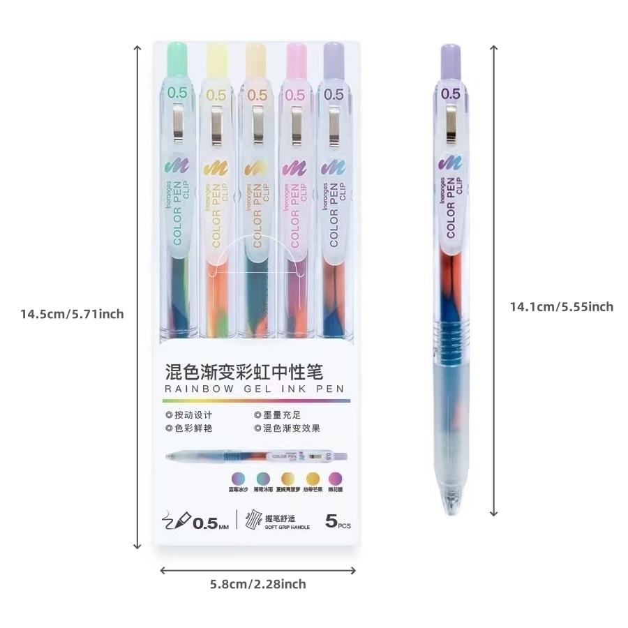 5pcs Rainbow Gradient Color Pens Set Gel Ink Vintage Marker Liner 0.5mm Ballpoint Stationery Gift