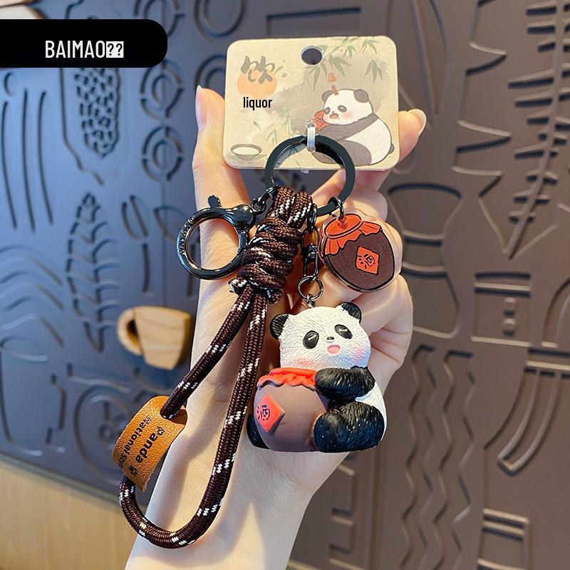 Eight Elegant Panda Car Ornament - Cute Resin Figurine for Desktop Decoration