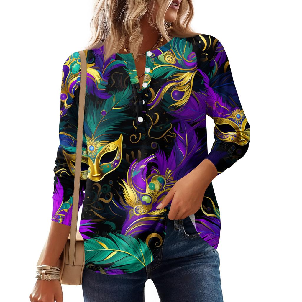 Women's Fashionable Loose Long Sleeved Carnival Printed Casual Top