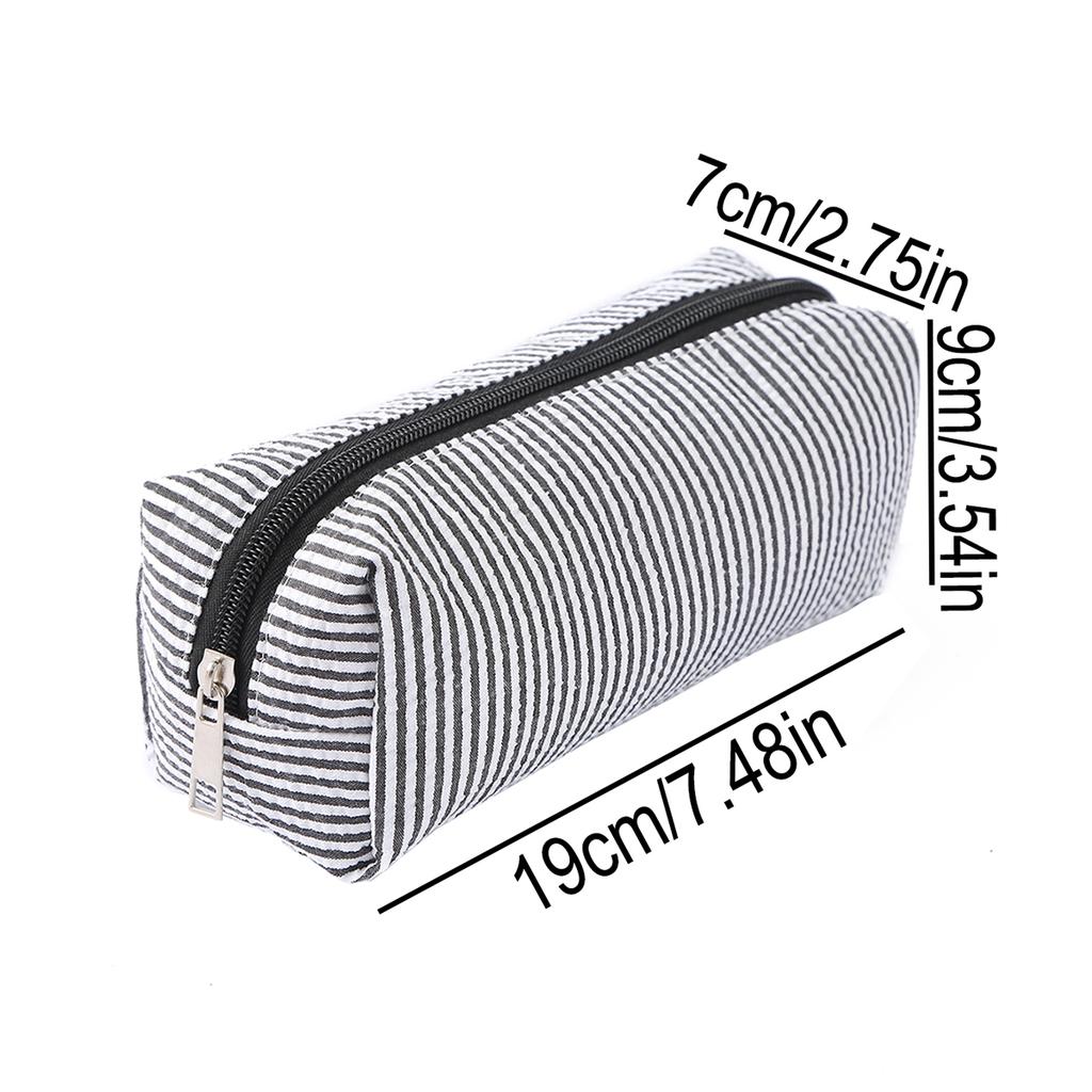 Cute Striped Canvas Pencil Case, Small Travel Pouch with Zipper, Large Capacity Portable Stationery Bag for School Office Girls