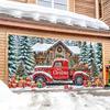 1pc Holiday Polyester Christmas Garage Door Cover Banner - Red Truck and Cabin Design  Multi-purpose Outdoor Flag