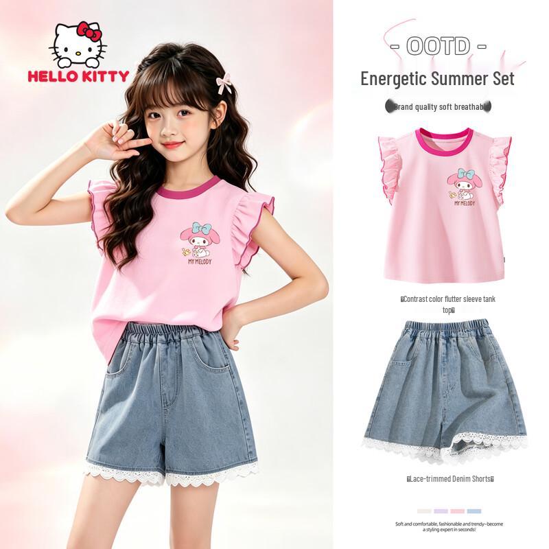 Hello Kitty Girls  Summer Outfit Set 2026 New Style 140