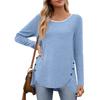 Women's Fashion Casual Solid Color Round Neck Long Sleeve Button Tops On Both Sides