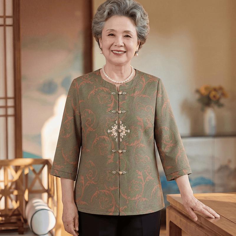 Yuzhaolin Women s New Chinese Style Embroidered 3/4 Sleeve Shirt 2XL