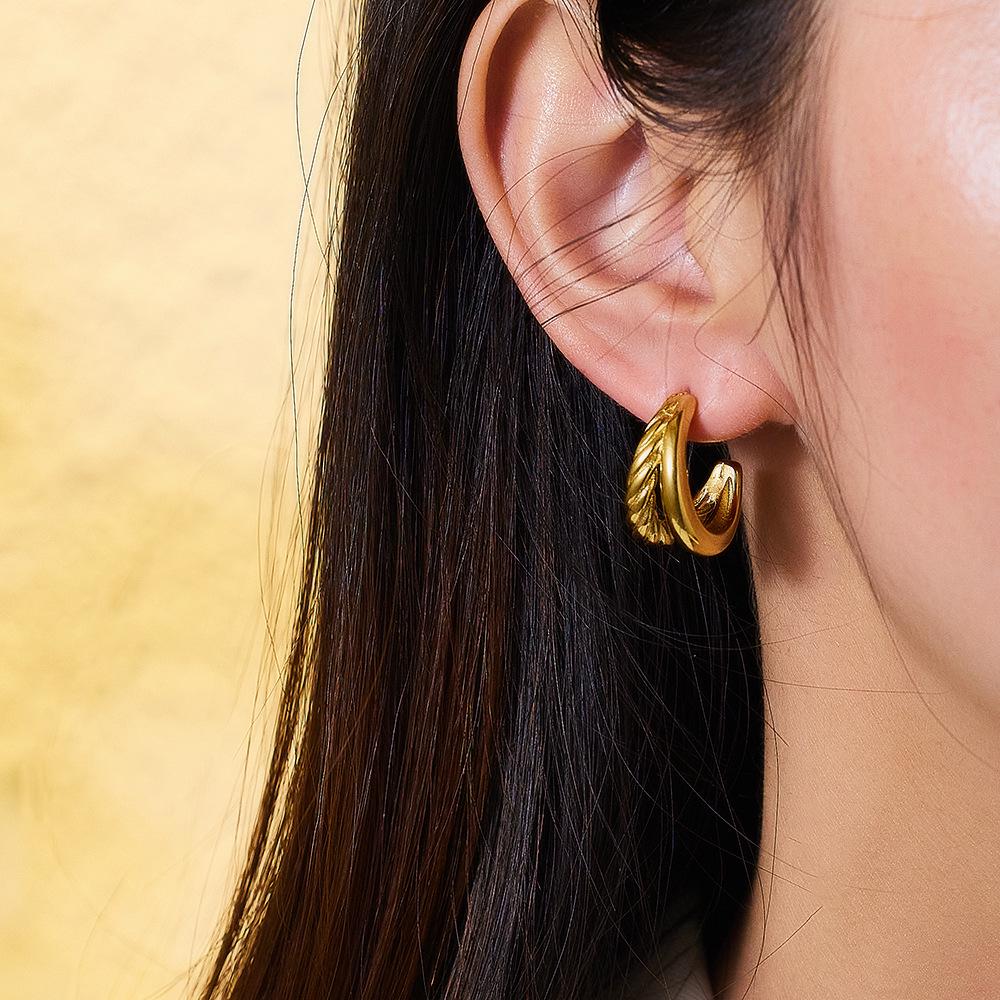 18K Gold Geometric Twisted Cable Earrings In Titanium Steel for Women