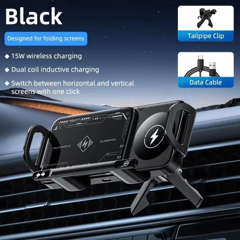 

Dual Coil Fold Screen Car Fast Wireless Charger Stand Holder For iPhone 16 15 14 Pro Max Samsung Galaxy Z Fold 6 5 4 S24 Ultra