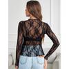 New Lace See Through Sexy Mesh Women Blouse Long Sleeve Tops Transparent Floral Shirt Thin Perspective Lace Shirts Spring Summer Sweet Elegant Blouse