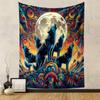 Colorful Wolves Howling At Full Moon Patterned Tapestry Home Decor, Suitable for Bedroom and Living Room, Gift
