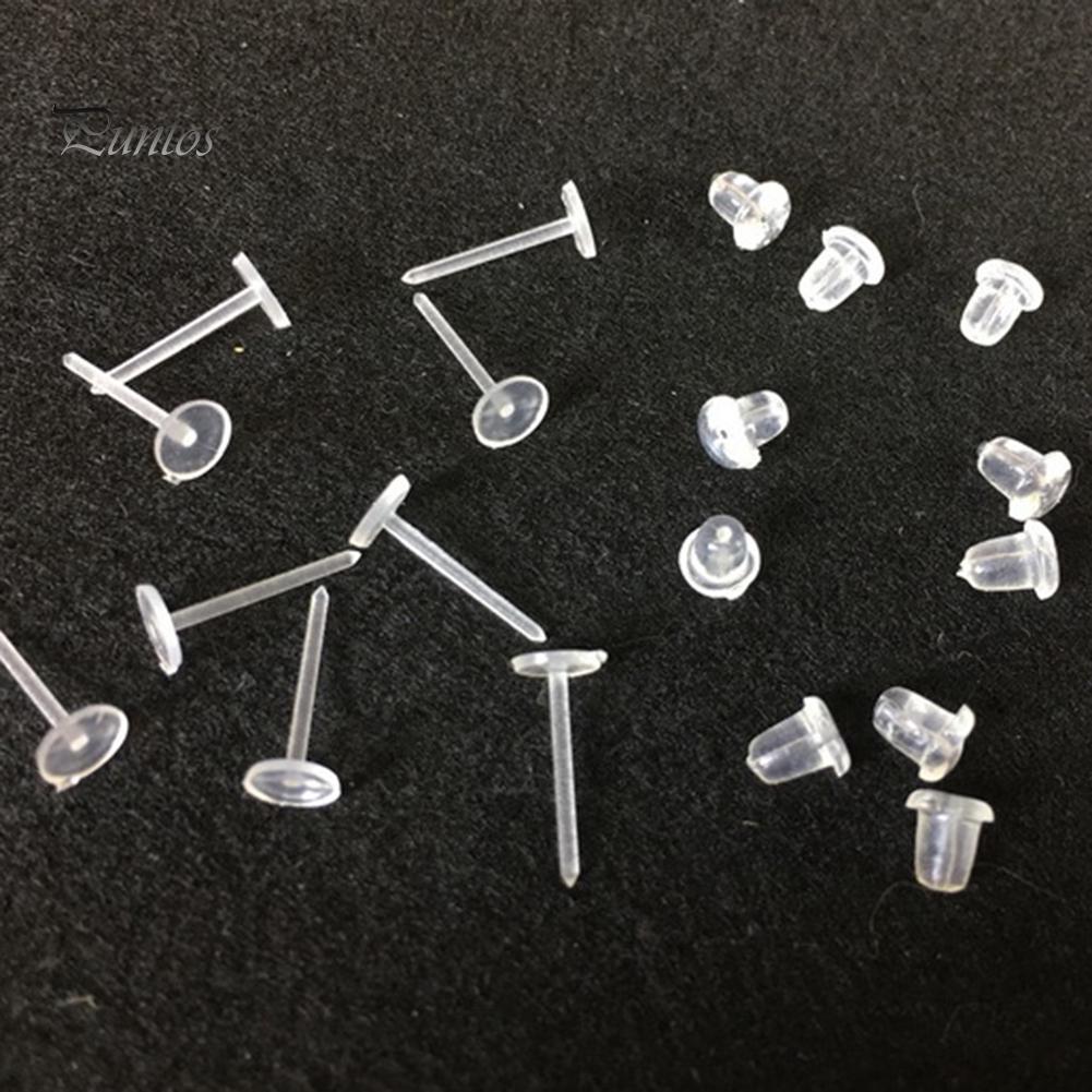 50Pcs/Set Unisex Clear Plastic Earring Post Ear Pins Backs DIY Jewelry Accessory
