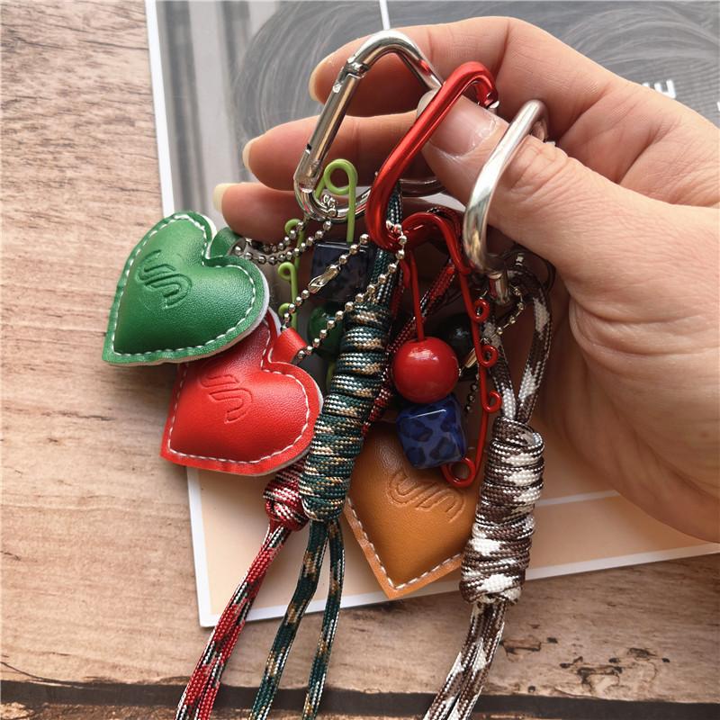 Lanyard DIY Lanyards Leather Heart Shape Keychain On the Phone Charms Alloy Hanging Chain Couple Bead Keyring Bag Decorate