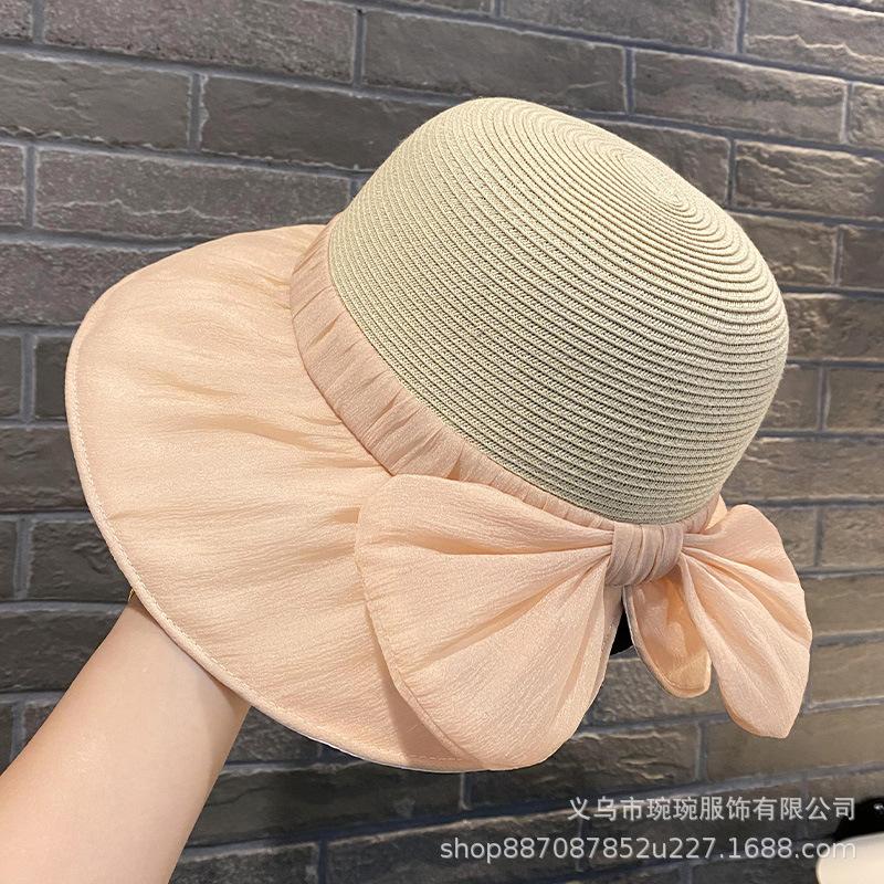 Mesh brim large bow fisherman's hat children show their faces small spring summer sunshade sunscreen portable sun hat