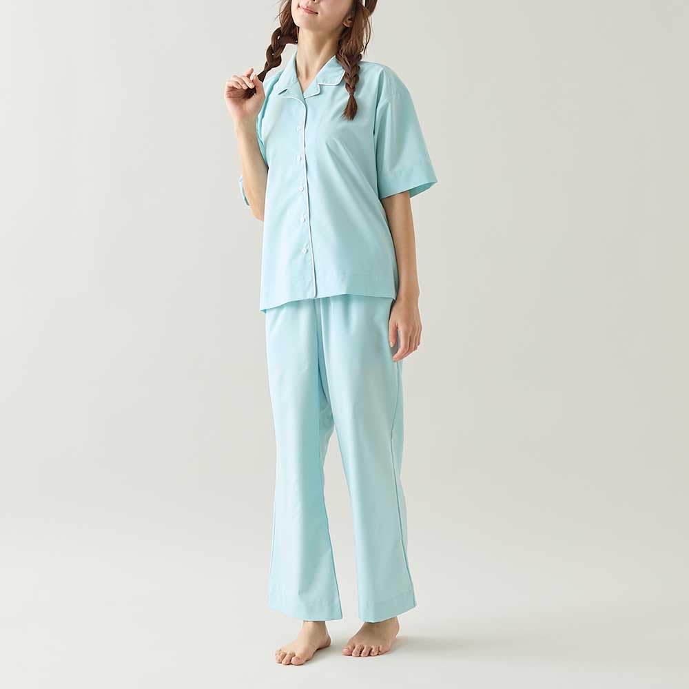 Gunze TZX696 Tuche Short Sleeve and Long Pants Navy Women's Pajamas,