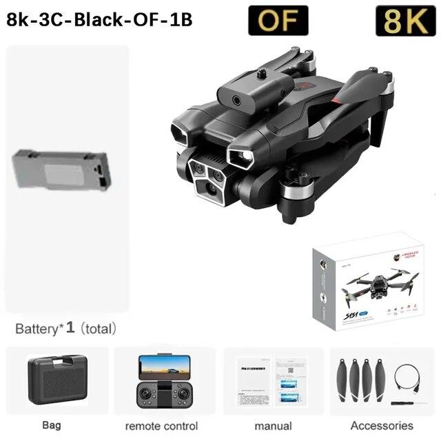 New S151 UAV 8K HD Three-camera Brushless Intelligent Obstacle Avoidance 5G Wifi FPV Optical Flow Positioning Hovering Brushless Quadcopter Toy Gift