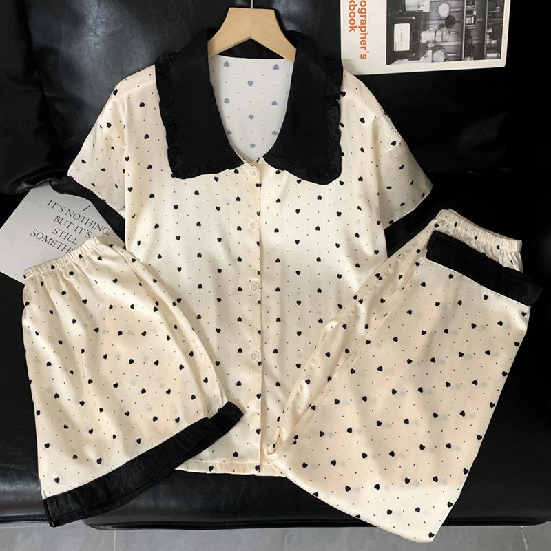 Summer Princess Style Doll Collar Love Pajamas Three-Piece Comfortable Loungewear