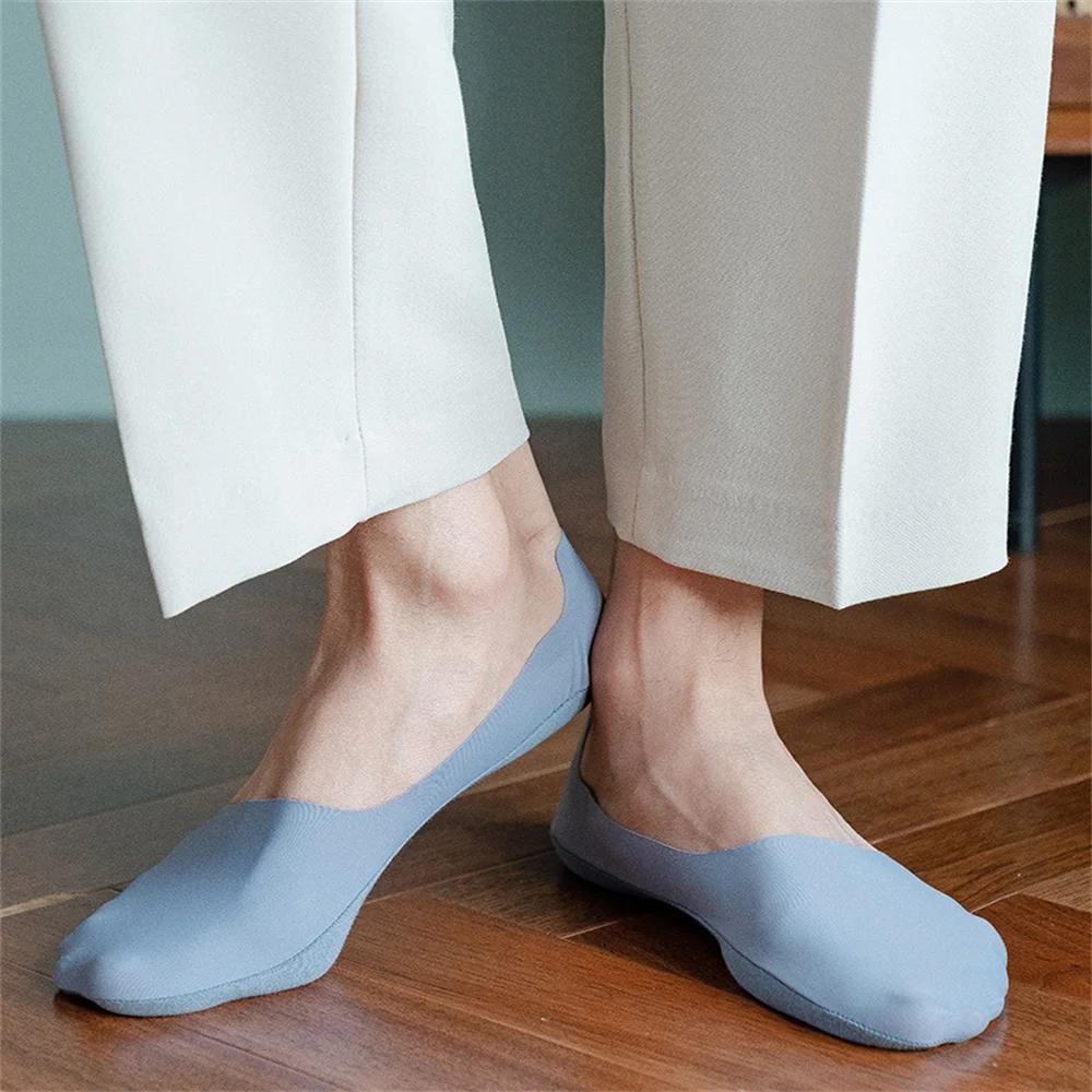 4 Pairs Ice Silk Socks Men Low Tube Summer Ultra-thin COTTON Bottom Socks Breathable Slippers Comfortable Soft Sokken