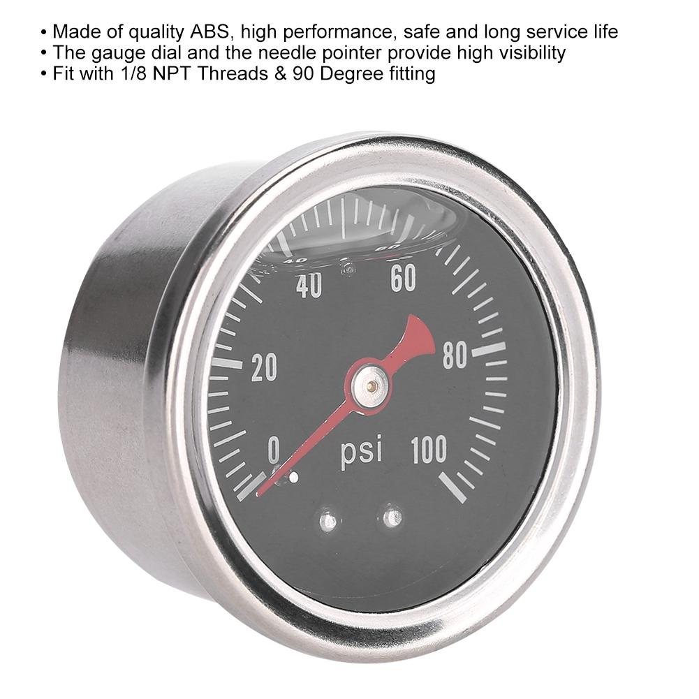 0 100 PSI Bar Universal Car Fuel Pressure Regulator Gauge Liquid Fill Fuel Oil Meter