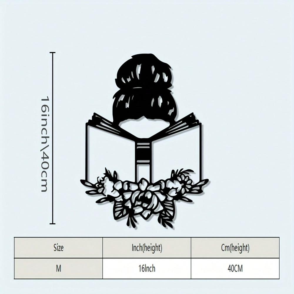 Modern Lady Reading Statue Metal Wall Art Floral Decor Home Gift Book Lovers