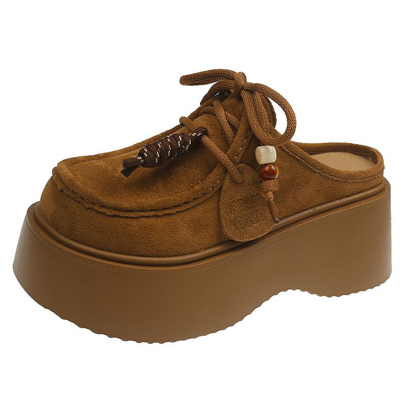 

Thick-bottomed bag head slippers women s outer wear 2025 summer Korean version new casual fashion matte bow beach slippers 40 верблюд