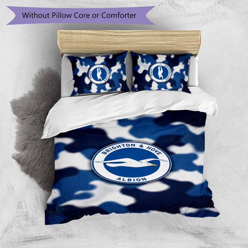 Brighton & Hove Albion Football Printed 3 Pieces Bedding Set, Comfortable Skin Friendly Bedroom Duvet Cover Set