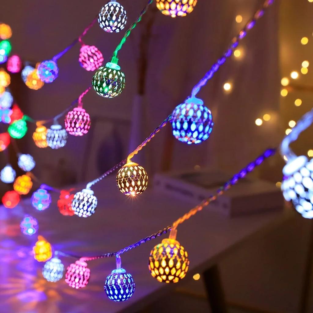 1PC LED Moroccan Ball String Lights Fairy Atmosphere Light Battery Powered For Home Bedroom Living Room Party Wedding Decor