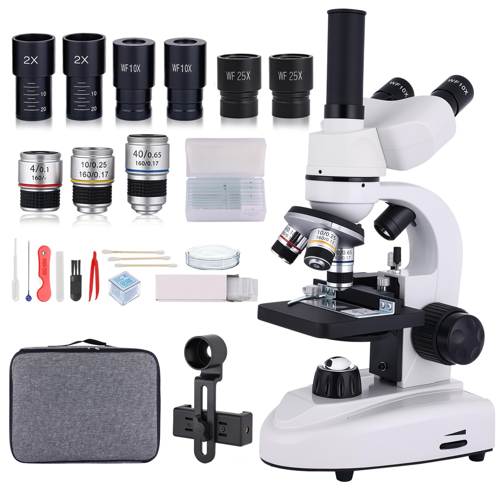 

Microscope WF10x Japanese WF25x Eyeglass Magnification Number Reading Chamber Three Eyes Combination LED Microscope Misoterm, 40X-2000X Multiple,