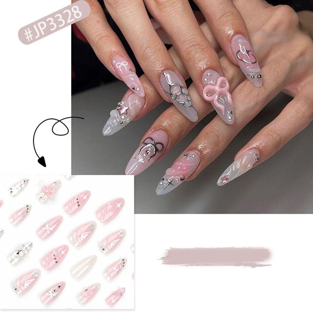 24 Stück Lange Mandel- und Ballerina-Falschnägel Blumen Glitzer Press-on Nägel Maniküre Nagelspitzen Damen