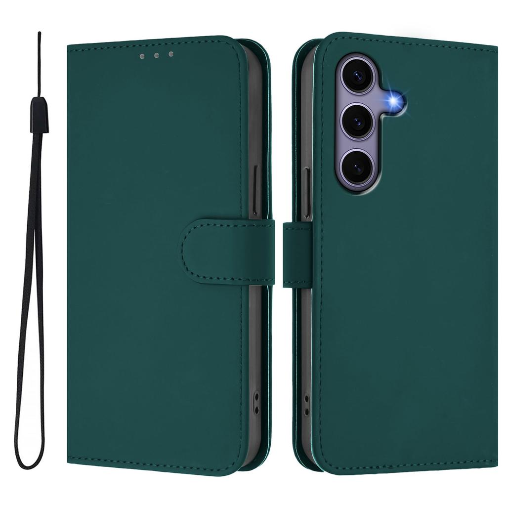 For Samsung Galaxy S24/Galaxy S25 Case Solid Color Wallet Leather Phone Cover with Strap