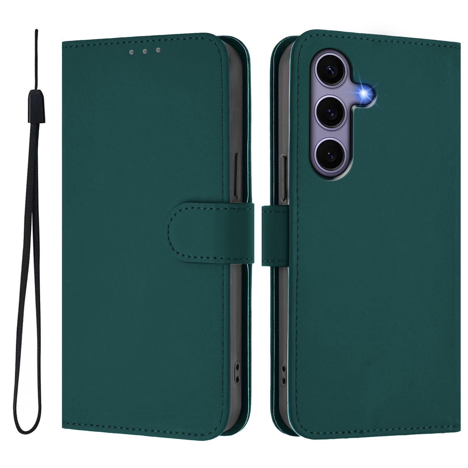 

For Samsung Galaxy S24/Galaxy S25 Case Solid Color Wallet Leather Phone Cover with Strap E