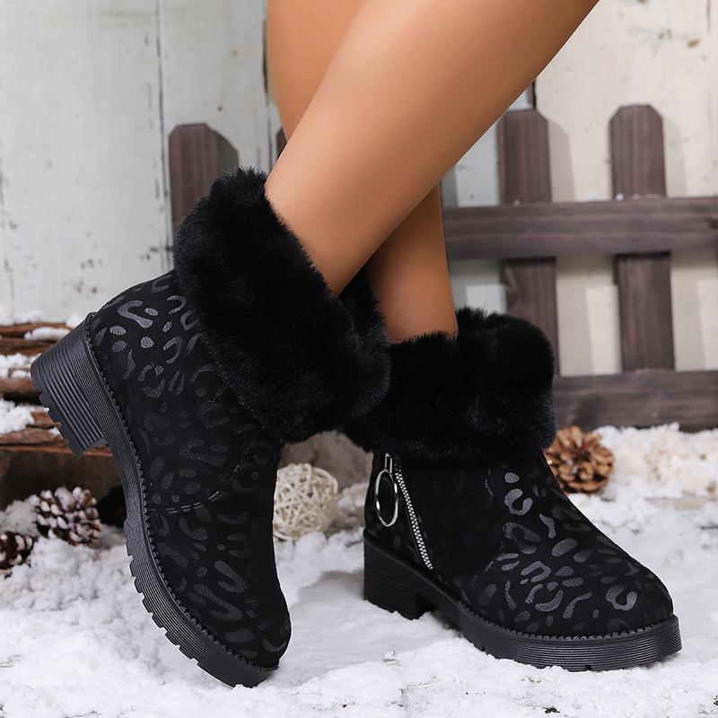 Женские зимние сапоги Леопардовый принт Замшевые ботильоны Женские пушистые меховые сапоги Зимние плюшевые теплые хлопковые ботинки Botas Invierno Mujer 36 чёрный 3780₽